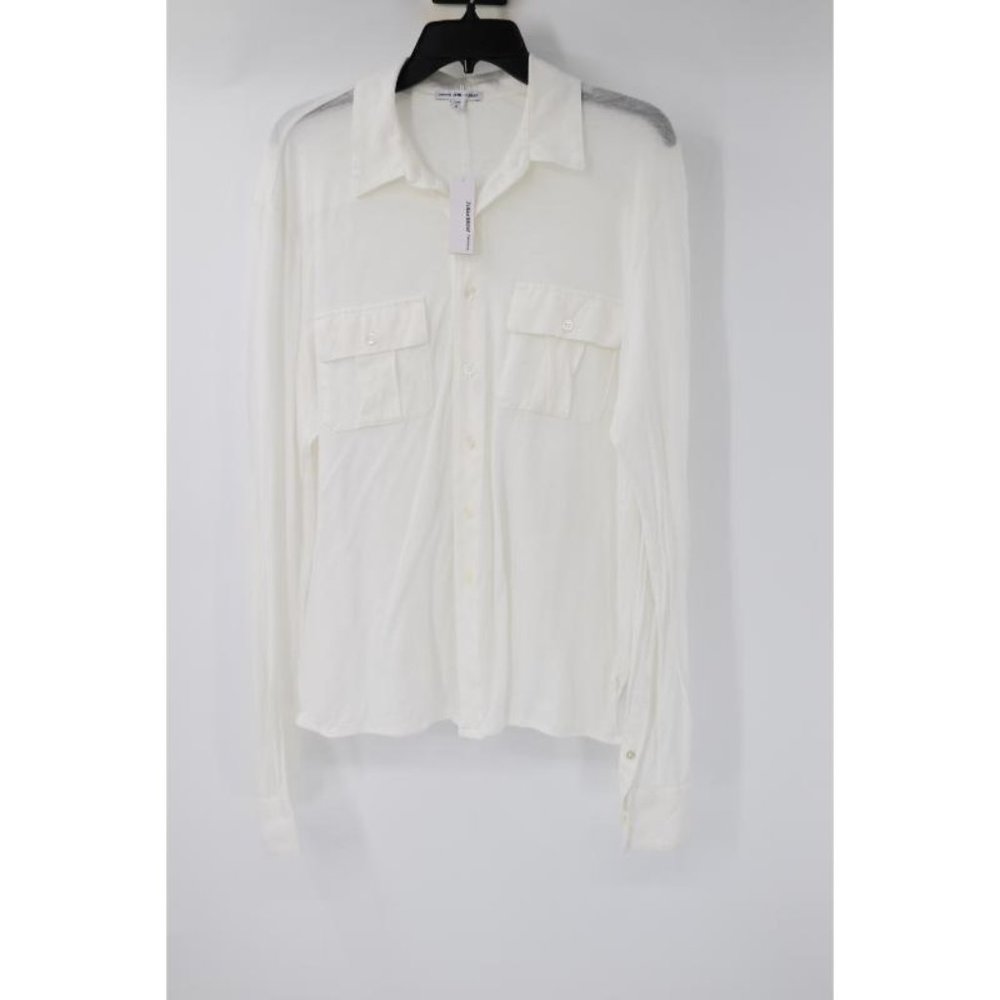 NEW James Perse shirt mens 0 cotton cashmere white long sleeve button up pockets